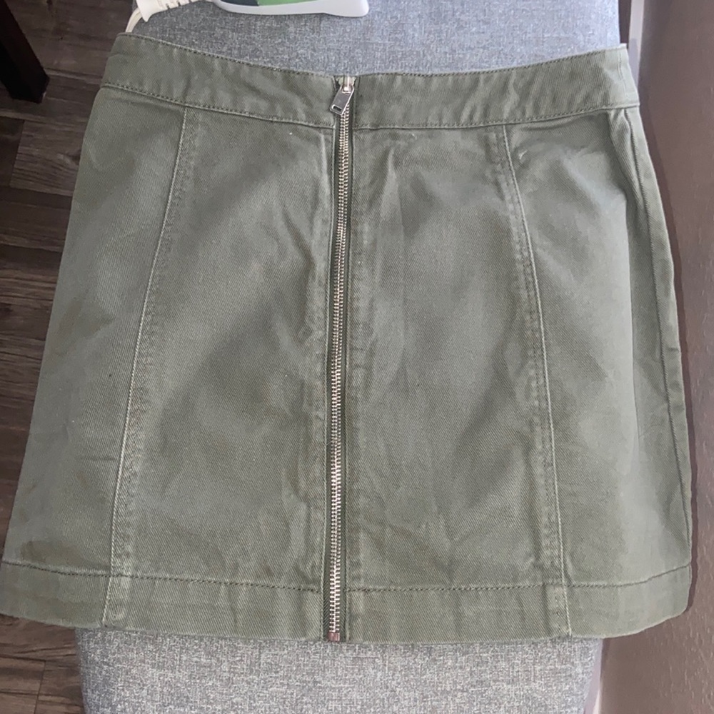 Army green zip front skirt